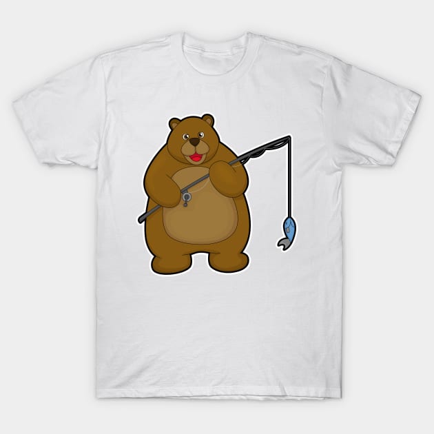 Bear at Fishing with Fishing rod & Fish T-Shirt by Markus Schnabel